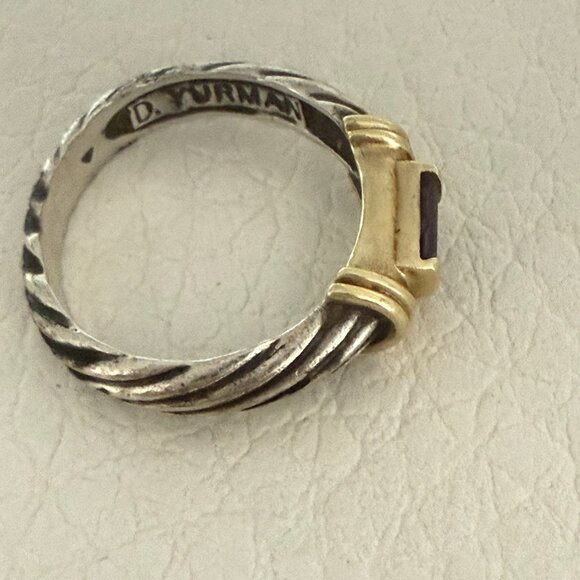 David Yurman Amethyst 14 Karat Gold Sterling Silver Cable Stack Ring 6.5 - Picture 6 of 7
